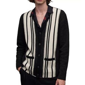 ALLSAINTS Sweater Mens XLarge Gray Berkley Cardigan Wool Blend Stripe